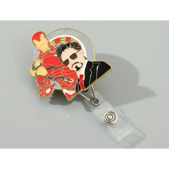 Marvel Comics Iron Man Tony Stark Metal Enamel Badge holder Reel Clip One size - Picture 3 of 4